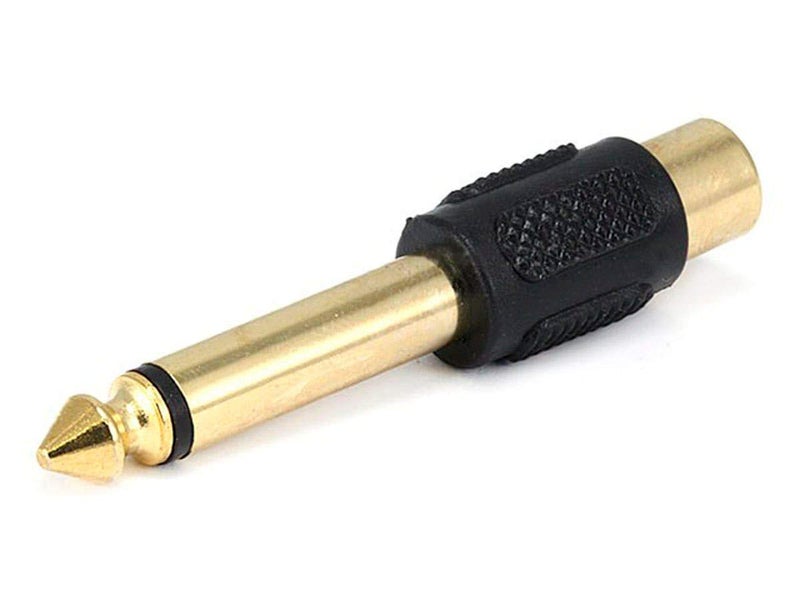 Monoprice 1/4in (6.35mm) TS Mono Plug to RCA Jack Adapter - Gold Plated, Black - Image 1